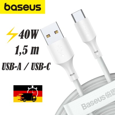 Kabel Baseus Simple Wisdom USB-A für USB-C 5A QC3.0 40W 1.5m Schnellkabel Weiß