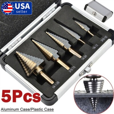 5Pcs HSS Cobalt Titanium Step Drill Bits Multiple Hole 50 Sizes High Speed Steel
