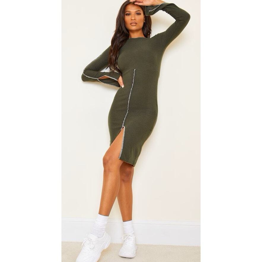 NEW PrettyLittleThing Green Brushed Rib Split Front Midi Dress Size: US 10 | eBay NEW PrettyLittleThing Green Brushed Rib Split Front Midi Dress Size: US 10 | eBay