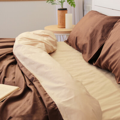 Natural Cotton Double-Sided Duvet Cover Beige and Brown Twin Full Queen King