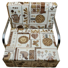 Vintage 70's Booster Seat Portable Toddler Child Kid White Gold Vinyl Metal Arms