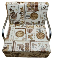 Vintage 70's Booster Seat Portable Toddler Child Kid White Gold Vinyl Metal Arms