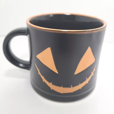 Global Halloween Coffee Mug Black Orange Jack O Lantern Pumpkin Stoneware