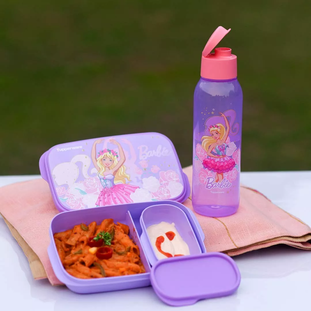 Tupperware Barbie Kids Lunch Set with 750 ml fliptop bottle