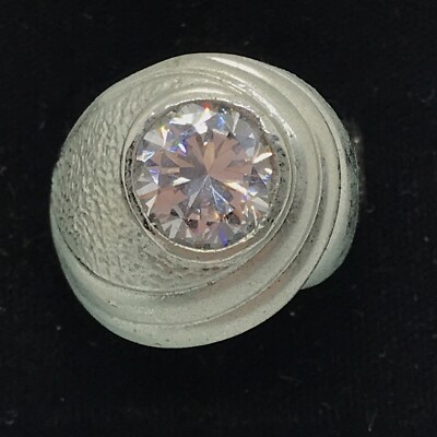 Vintage Signed K  18K GE Wht. Gold Plated  Unique  Cubic Zircoina  Ring   sz 10