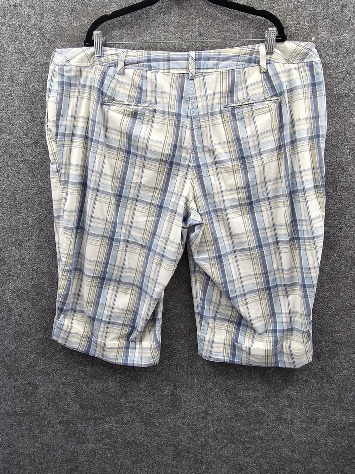 Bermudas a cuadros Avenue Perfect para mujer 20 bolsillos tiro medio puños azules Foto 2 de 4