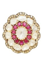 Polki single cut diamond & Ruby 92.5 sterling silver womens Ring Graduation Gift