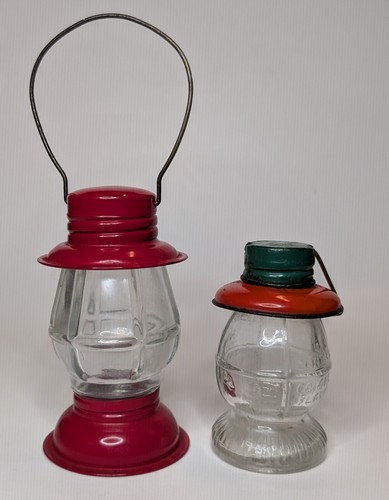 2 Victory Glass Candy Containers Novelty Lanterns Vintage Lot Railroad - Afbeelding 6 van 6