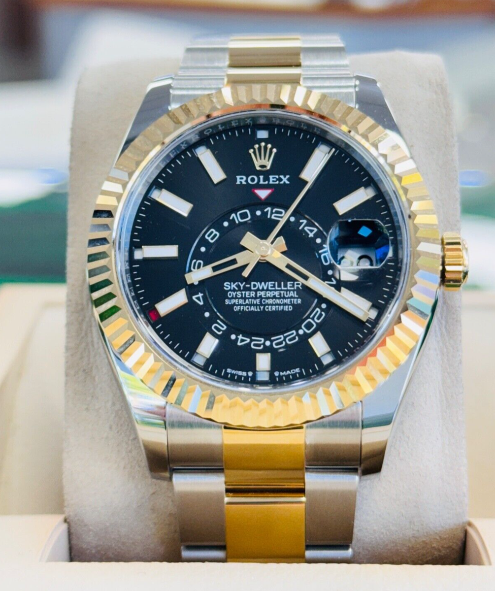 Rolex Sky-Dweller 336933 Black Dial 18K Yellow Gold / Steel Oyster