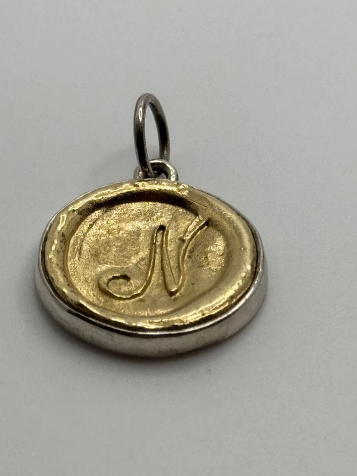 Waxing Poetic Sterling Silver & Brass N Initial Insignia Monogram Charm - Image 3 of 4