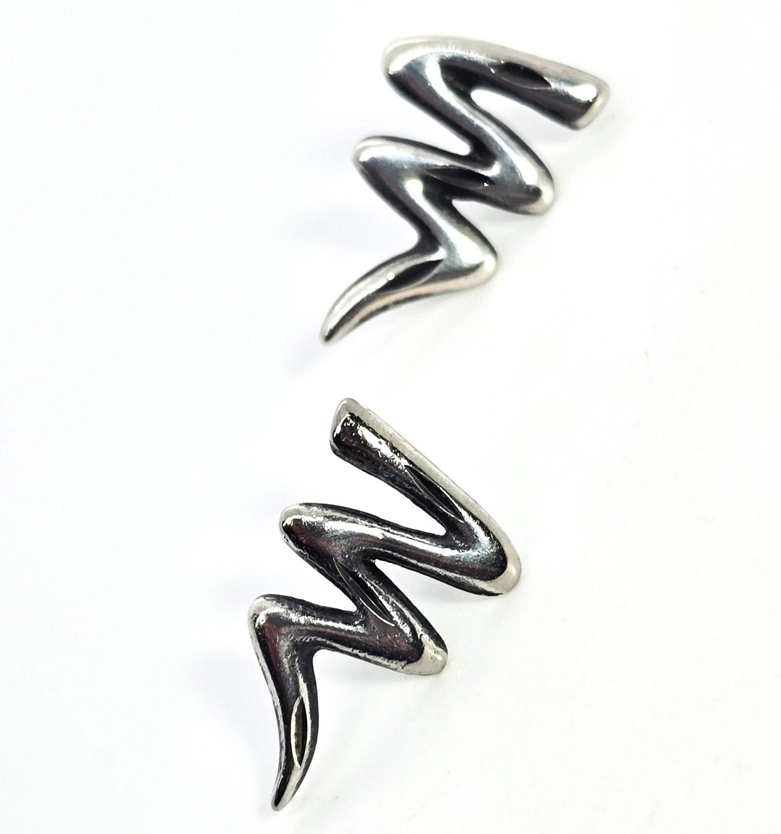 Zig Zag lightening bolt vintage sterling silver signed stud