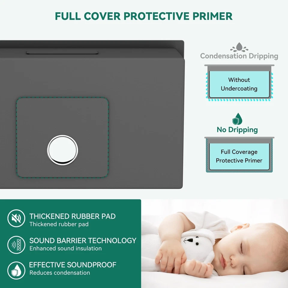 YITAHOME Black Kitchen Sink 30in Undermount Sink Single Bowl 16 Gauge Stainless - Image 4 of 4