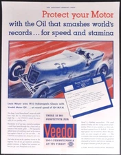 Vintage Magazine Ad 1933 Veedol Oil Louis Meyer  Indianapolis Classic  104 MPH