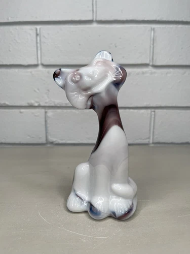 Fenton FAGCA Slag Glass Happy Cat Figurine Purple White Swirl HTF Made In USA