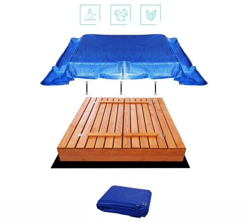 Sandkasten XXL Imprägniert 140x140 cm Sandbox mit Sitzbänken Deckel Plane - Bild 7 von 16