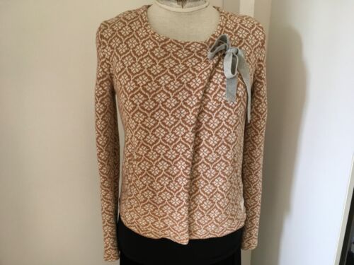 ODD MOLLY COTTON CINNAMON IVORY FAIR ISLE CROSSOVER CARDI JACKET KNIT sz 1 or 10 - Picture 1 of 14