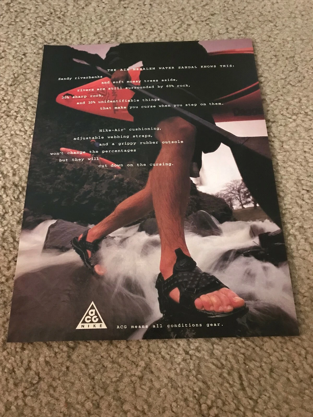 SANDALI ACQUA VINTAGE 1996 NIKE AIR NEHALEM ACG stampa poster annuncio anni '90 RARI