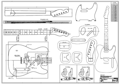 '53 Tele Zeichnung / Bauplan - f. Gitarrenbau m.Tonholz w. Fender Telecaster ESP