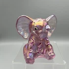 FENTON Art Glass iridescent Pink Hand Painted Floral Elephant Figurine Signed