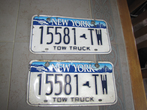 New York TOW TRUCK License Plates pair TOWING WRECKER # 15581 TW