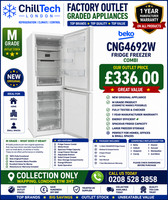 Beko CNG4692W Fridge Freezer White  1 Year Warranty  Collection ftom E1W