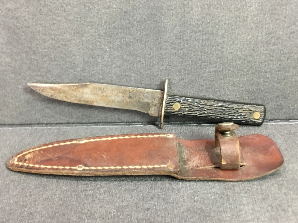 Cuchillo de caza vintage IMPERIAL Prov RI EE. UU. con funda de cuero Foto 3 de 4