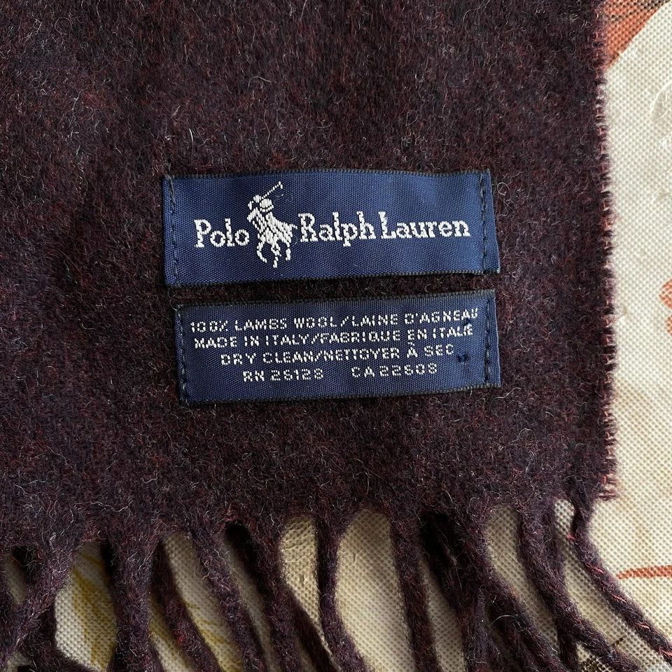 Polo Ralph Lauren 100% Lana de Cordero Bufanda Unisex Púrpura Verde Big Pony Hecho en Italia Foto 4 de 4