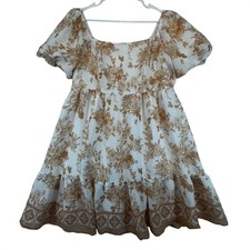 Bell Pepper Women's Floral Short Sleeve Dress Size XL Cream Brown Cottagecore