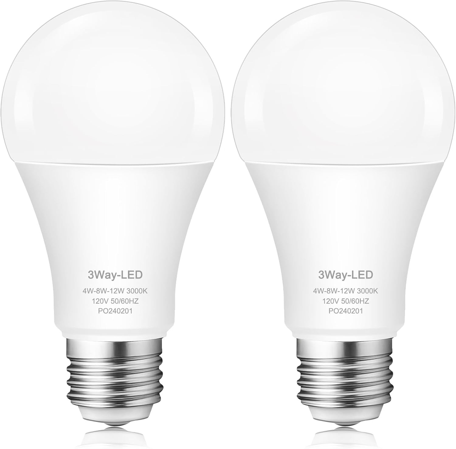 3 Way LED Light Bulbs, 40 60 100 Watt Equivalent, 2700K Warm White, Three Way A