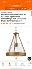 Progress Lighting Aleswith Collection 60-Watt 12 in. 1-Light Aged Bronze Pendant