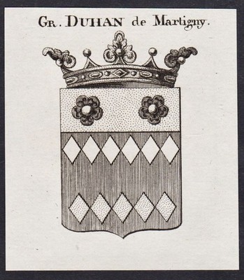 Duhan de Martigny Wappen coat of arms Adel Kupferstich Heraldik 1820