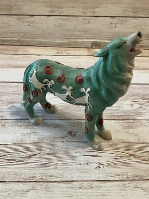 2007 Westland Call of the Wolf Green Resin Tribal Art Wolf Figurine