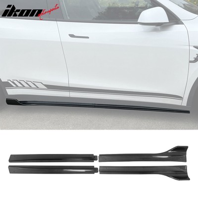 Fits 20-24 Tesla Model Y V3 Style Side Skirts Panel Gloss Carbon Fiber Print ABS