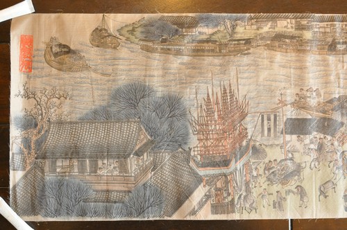 查运法清明上河图 Vintage Chinese Watercolor on Silk Depicting Song Dynasty Cityscape - Picture 10 of 18