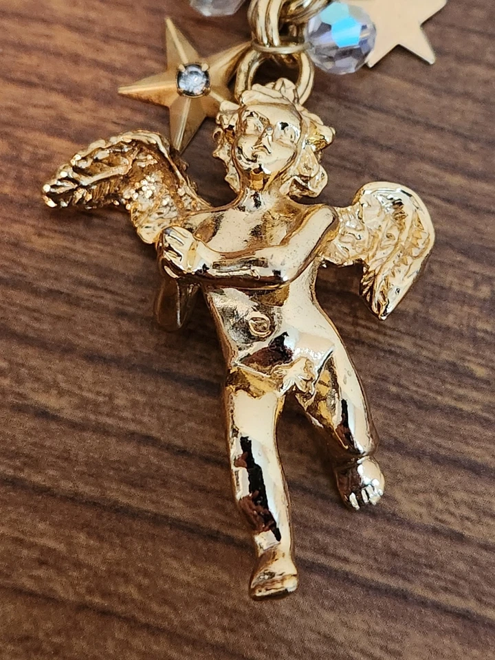 Llavero vintage Kirks Folly Querubín Ángel tono dorado con cristales de estrellas Foto 2 de 3