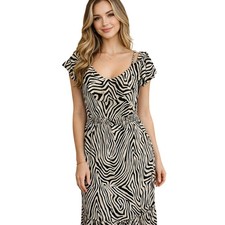 Michael kors maxi animal print elastic waist beaded frill summer casual dress L