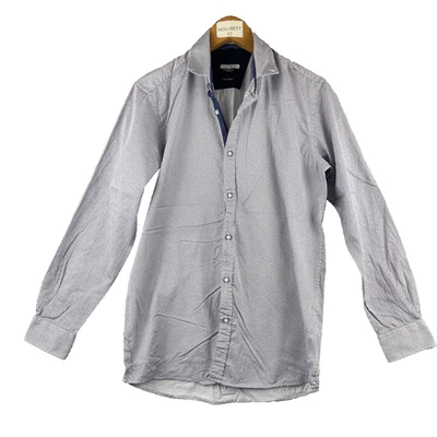 Yves Dorsey Chemise Homme 37/38 Bleu Blanc Motif Géométrique 100% Coton Chic - Photo 1/4