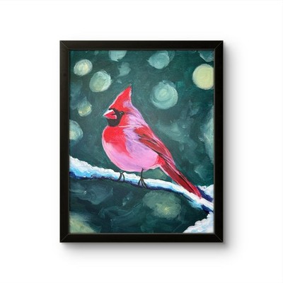 Cardinal Painting EXPRESSIONISM 14X11 ORIGINAL ART Red Bird Garden Decor