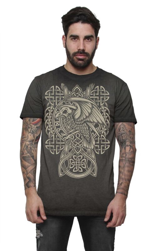 Черная футболка премиум-класса от EMP Herren dunkelgraues с принтом спереди от mit großem Raben