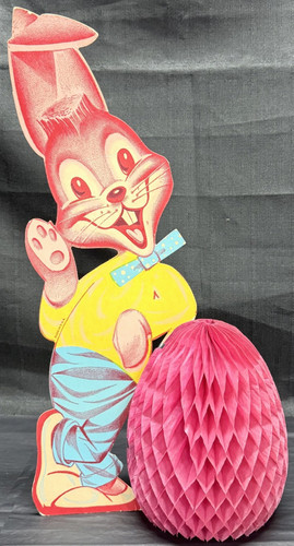 VTG 1960s MCM Easter Bunny Rabbit Honeycomb Egg Die Cut Table Decor 17.75"T