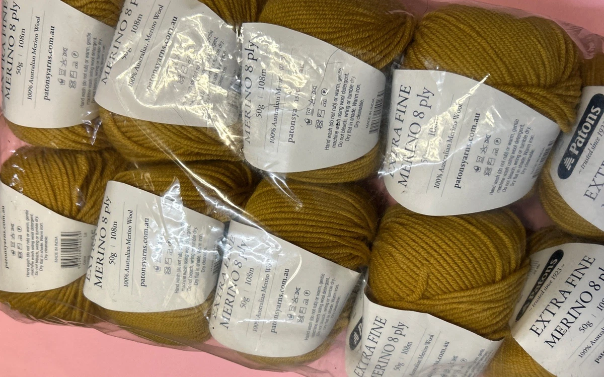 Patons Extra Fine Merino 8Ply 50g Merino Wool #2106 Mustard x 10 BALLS
