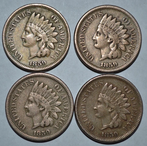 1859 Indian Head Cent Penny Lot of (4) Better Date Coins HIGHER GRADE VF/XF