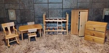 Strombecker Wood Doll Furniture: Table, Wardrobe, Bunk Beds, Chairs & Dresser