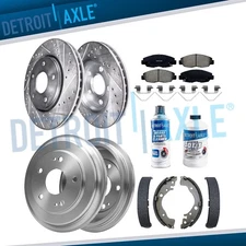 10.31'' Front Drilled Rotors Pads Rear Drums Shoes for 2012 - 2015 Honda Civic