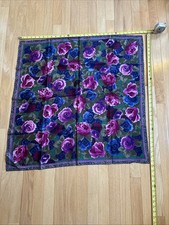 Echo Pink And Blue Roses 100 Silk Scarf Hand Rolled Dry Clean Only 30  Square