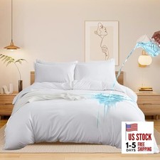 Waterproof Duvet Cover Size 3-Piece Set, 90x90 Inch Breathable Queen White