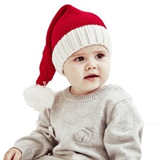 Christmas Santa Knitted Hat for Kid Toddler Baby - Red White Striped Beanie ...