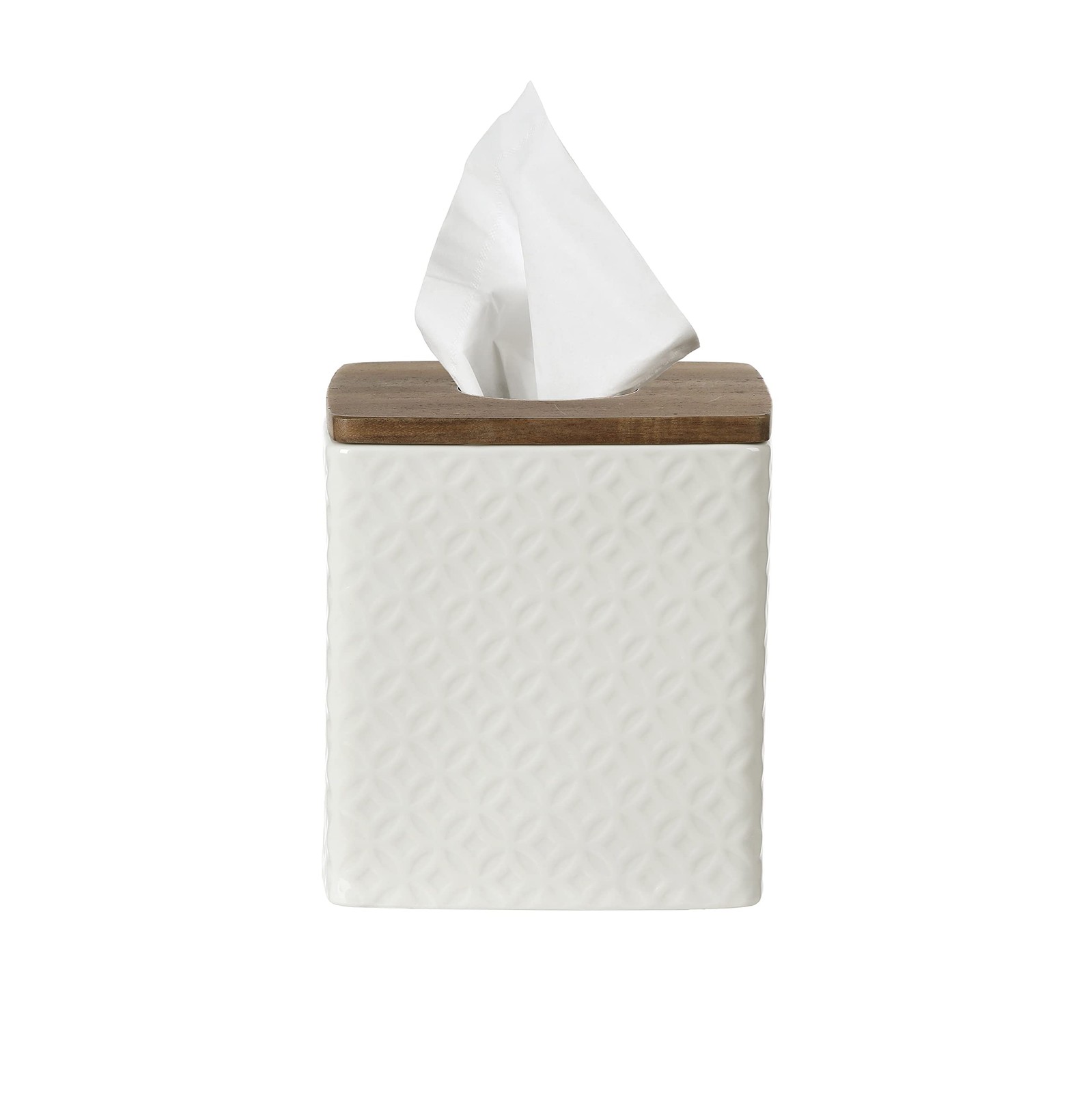 Bathroom Accessories - Ceramic Tissue Holder with Wooden Lid, Decorative Squa...