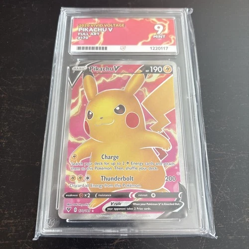 ACE 9 Pokemon Pikachu v Full Art Card 170/185. Ace Label