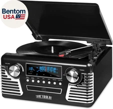 Haley Retro Bluetooth Record Player & Multimedia Center with Built-In Speakers -